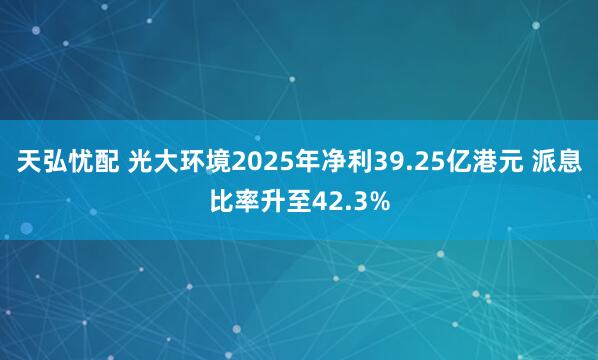 天弘忧配 光大环境2025年净利39.25亿港元 派息比率升至42.3%