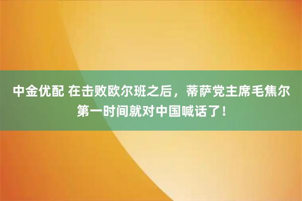 中金优配 在击败欧尔班之后，蒂萨党主席毛焦尔第一时间就对中国喊话了！