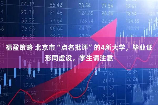 福盈策略 北京市“点名批评”的4所大学，毕业证形同虚设，学生请注意