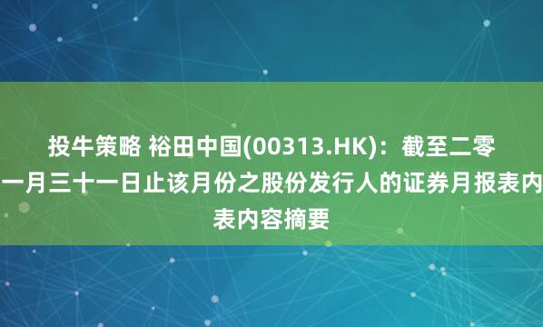 投牛策略 裕田中国(00313.HK)：截至二零二六年一月三十一日止该月份之股份发行人的证券月报表内容摘要