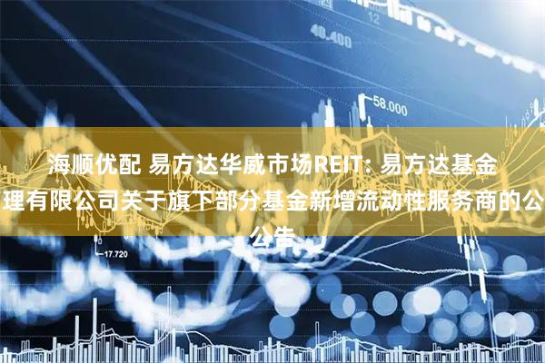 海顺优配 易方达华威市场REIT: 易方达基金管理有限公司关于旗下部分基金新增流动性服务商的公告