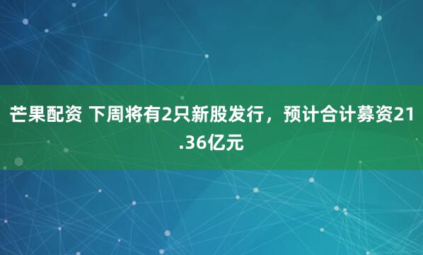 芒果配资 下周将有2只新股发行，预计合计募资21.36亿元